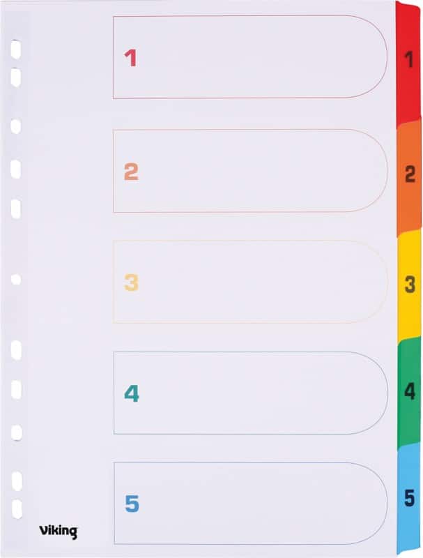 Viking Mylar 1 to 5 Numerical Dividers A4 Assorted 5 Part Cardboard 11 Holes