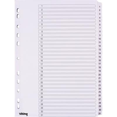 Viking Indices A4 White 31 Part Perforated Card 1 to 31