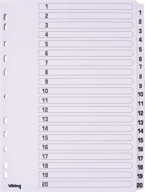Viking Standard 1 to 20 Numerical Dividers A4 White 20 Part Cardboard 11 Holes