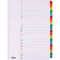 Viking 1 to 20 Dividers A4 Assorted 20 Part Cardboard 11 Holes