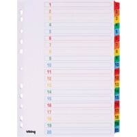 Viking 1 to 20 Dividers A4 White Assorted 20 Part Cardboard 11 Holes