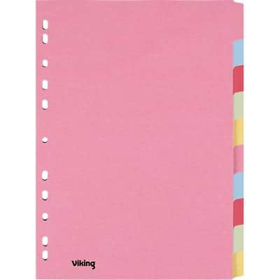 Office Depot Blank Dividers A4 Assorted Multicolour 10 Part Cardboard Rectangular 11 Holes Pack of 10 Sheets