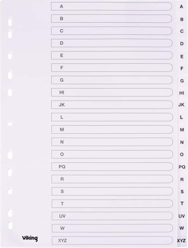 Viking A - Z Alphabetical Dividers  A4 White 20 Part PP (Polypropylene) 11 Holes 400195041