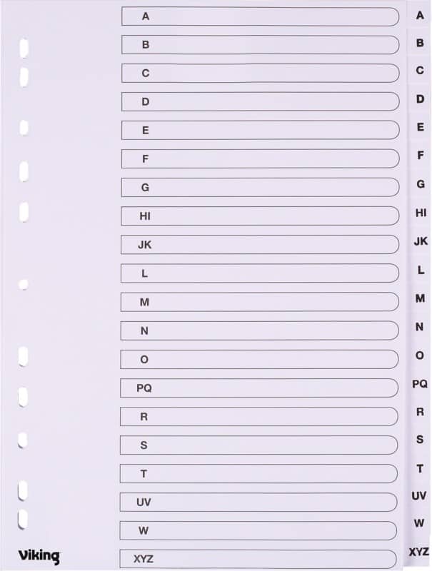 Viking Indices A4 White 20 Part Perforated Board A - Z