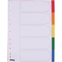 Office Depot Blank Dividers A4 Assorted Multicolour 5 Part PP (Polypropylene) Rectangular 11 Holes