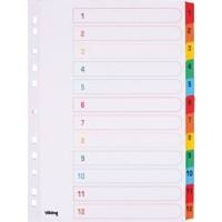 Viking 1 to 12 Dividers A4 Assorted Coloured 12 Part Cardboard 11 Holes