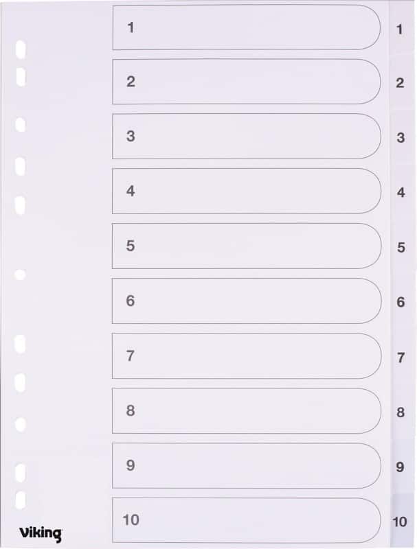 Viking 1 to 10 Numerical Dividers  A4 White 10 Part PP (Polypropylene) 11 Holes 400195037