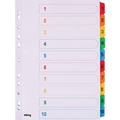 Office Depot Index Dividers A4 Assorted 10 Part Perforated Card 1 to 10