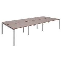 Dams International Rectangular Triple Back to Back Desk with Walnut Melamine Top and Silver Frame 4 Legs Adapt II 3600 x 1600 x 725mm