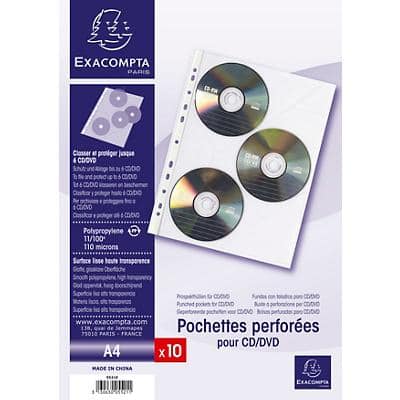 Exacompta Punched Pockets A4 Smooth Transparent 110 Microns PP (Polypropylene) Top Opening 5521E Pack of 10