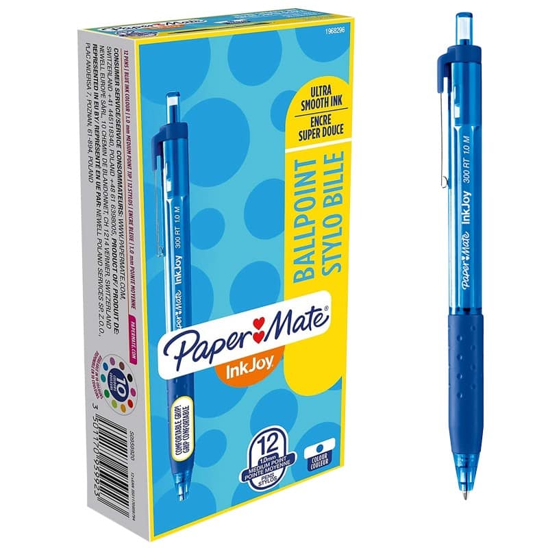 Papermate InkJoy 300 RT InkJoy 300 RT Retractable Ballpoint Pen Blue 0.8 mm Medium Ballpoint Non Refillable Pack of 12