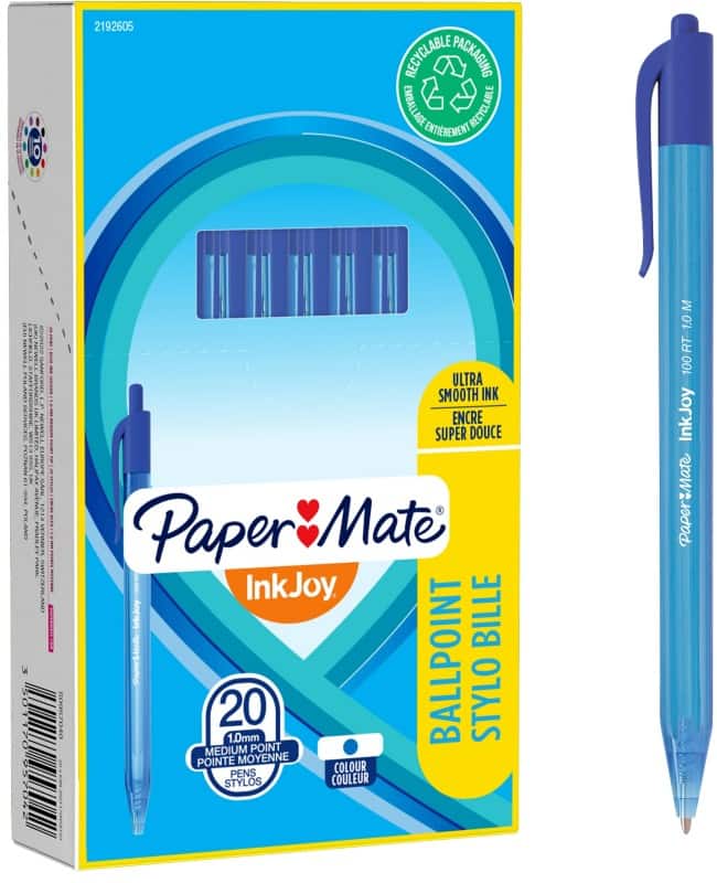 Papermate InkJoy 100 RT InkJoy 100 RT Retractable Ballpoint Pen Blue 0.8 mm Medium Ballpoint Non Refillable Pack of 20