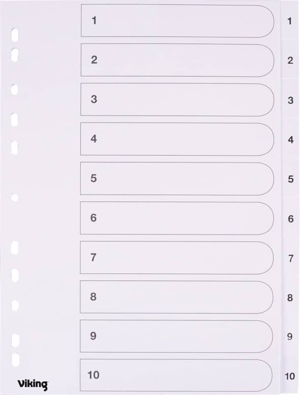 Viking Standard 1 to 10 Numerical Dividers A4 White 10 Part 170 gsm Manila 11 Holes