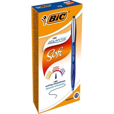 BIC Atlantis Soft Retractable Ballpoint Pen Grip Medium 0.4 mm Blue Pack of 12