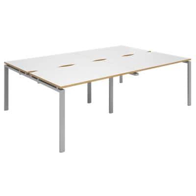 Dams International Rectangular Double Back to Back Desk with White Melamine Top, Oak Edging and Silver Frame 4 Legs Adapt II 2400 x 1600 x 725 mm