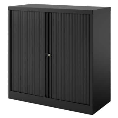 Bisley Tambour Cupboard Lockable with 1 Shelf Steel Essentials 1000 x 470 x 1000mm Black