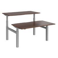 Elev8² Rectangular Sit Stand Back to Back Desk with Walnut Melamine Top and Silver Frame 4 Legs Touch 1400 x 1650 x 675 - 1300 mm