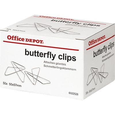 Office Depot Butterfly Paper Clips 57mm Silver Pack of 50