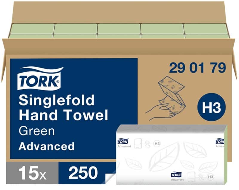Tork Advanced Paper Hand Towels H3 V-fold Green 2 Ply 290179 250 Sheets Pack of 15