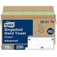 Tork Advanced 100% Recycled Hand Towels H3 V-fold Green 2 Ply 290179 15 Packs of 250 Sheets