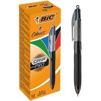 BIC Ballpoint Pen 4 Colours GRiP PRO 0.4 mm Black, Blue, Red, Green Medium 0.4 mm Refillable Pack of 12