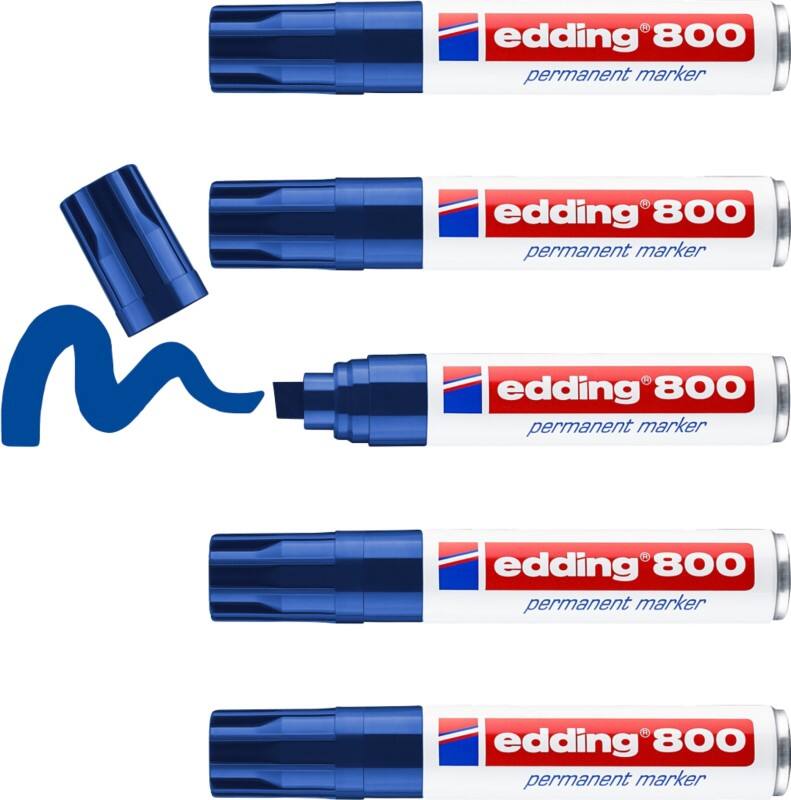 edding 800 Permanent Marker Broad Chisel 4 - 12 mm Blue Refillable Water-Resistant Pack of 5