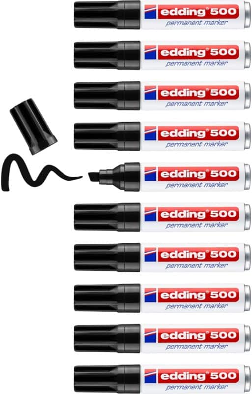 edding 500 Permanent Marker  Medium Chisel 2 - 7 mm Black Refillable Water-Resistant Pack of 10