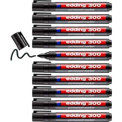 edding 300 Permanent Marker Medium Bullet 3 mm Black Refillable Pack of 10