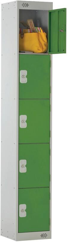 LINK51 Steel Locker 5 Doors 1 nest Key lock 300 x 450 x 1,800 mm Green, Grey