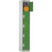 LINK51 Standard Mild Steel Locker with 5 Doors Standard Deadlock Lockable with Key 300 x 450 x 1800 mm Grey & Green