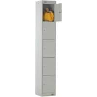 LINK51 Standard Mild Steel Locker with 5 Doors Standard Deadlock Lockable with Key 300 x 450 x 1800 mm Grey