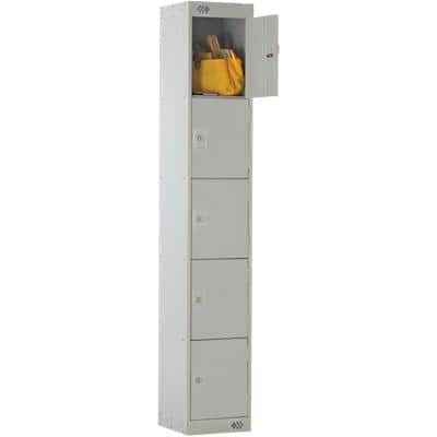 LINK51 Standard Mild Steel Locker with 5 Doors Standard Deadlock Lockable with Key 300 x 450 x 1800 mm Grey