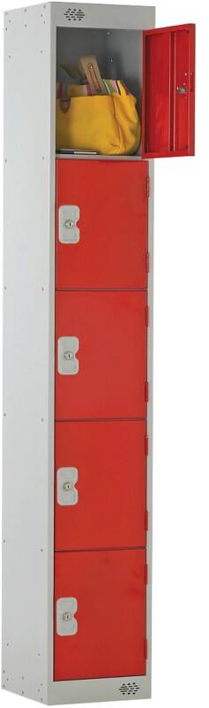 LINK51 Steel Locker 5 Doors 1 nest Key lock 300 x 450 x 1,800 mm Grey, Red