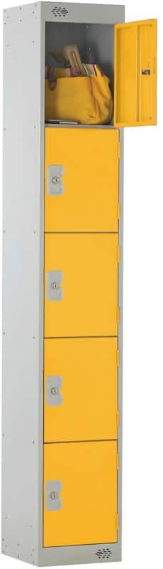 LINK51 Steel Locker 5 Doors 1 nest Key lock 300 x 450 x 1,800 mm Grey, Yellow