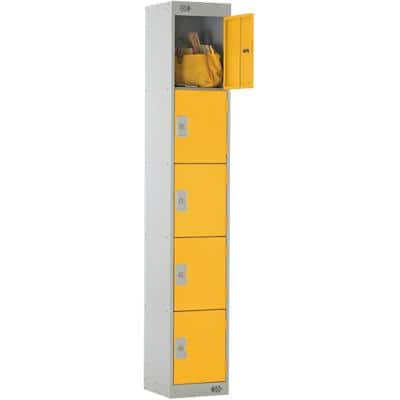 LINK51 Standard Mild Steel Locker with 5 Doors Standard Deadlock Lockable with Key 300 x 450 x 1800 mm Grey & Yellow