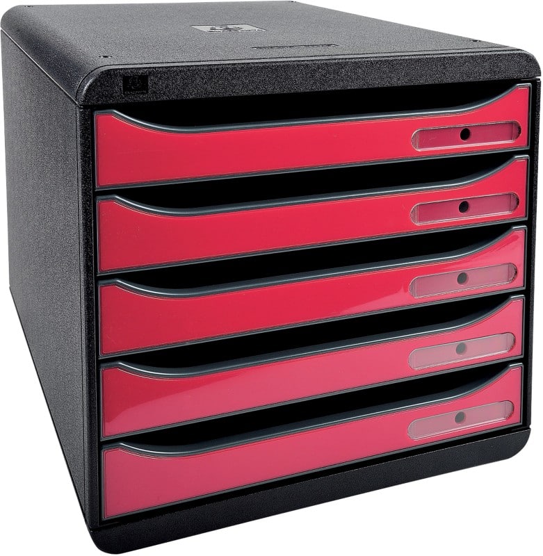 Exacompta Desktop Drawers PS (Polystyrene) Black, Red 5 Drawers 27.8 x 34.7 x 27.1 cm A4