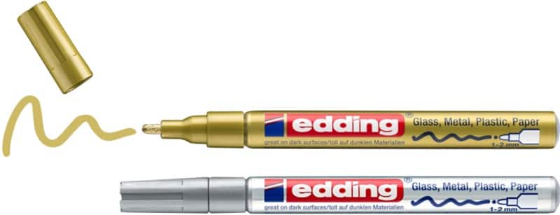 edding 751 Permanent Paint Marker Gold, Silver Fine Bullet 1 - 2 mm  Water-Resistant Pack of 2