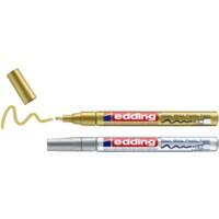 edding 751 Permanent Paint Marker Gold, Silver Fine Bullet 1 - 2 mm Water-Resistant Pack of 2