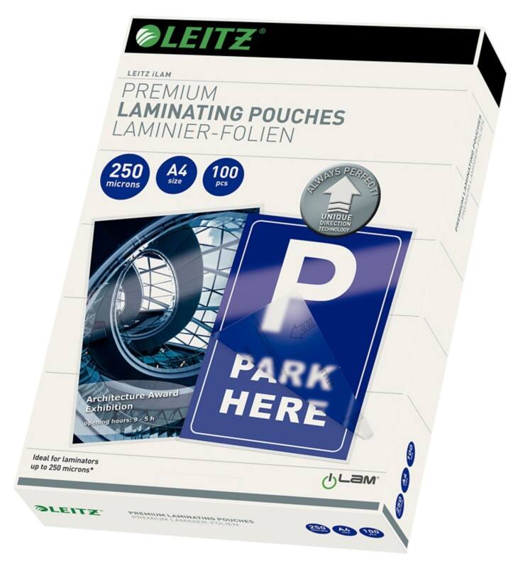 Leitz iLAM Premium Laminating Pouches A4 Glossy 250 microns (2 x 250) Transparent Pack of 100