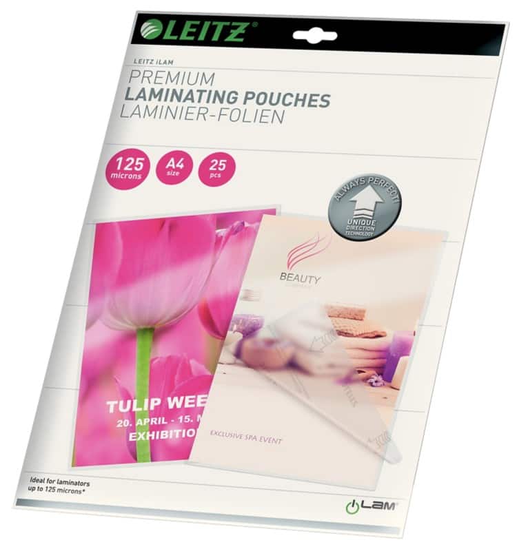 Leitz iLAM Premium Laminating Pouches A4 Glossy 125 microns (2 x 125) Transparent Pack of 25
