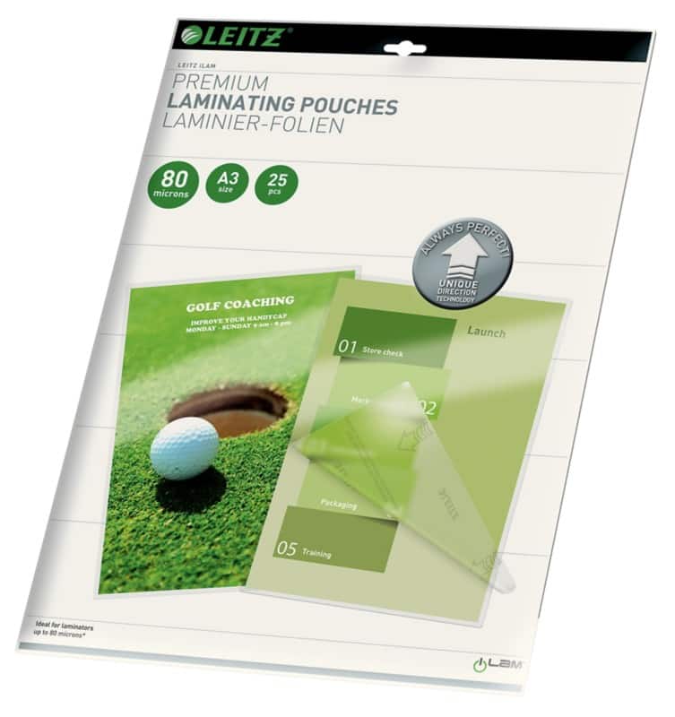 Leitz iLAM Premium Laminating Pouches A3 Glossy 80 microns (2 x 80) Transparent Pack of 25