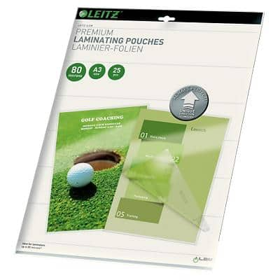 Leitz iLAM Premium Laminating Pouches A3 Glossy 80 microns (2 x 80) Transparent Pack of 25