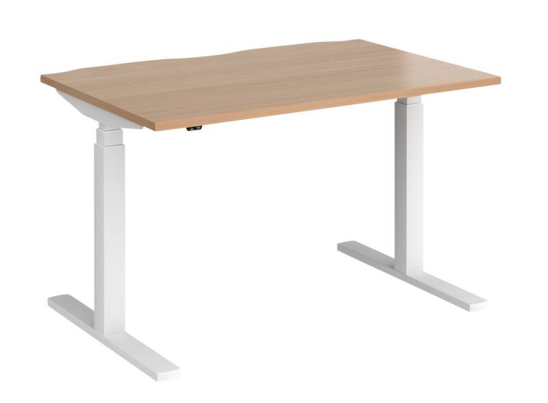 Elev8 rectangular sit stand single desk with beech coloured melamine top and white frame 2 legs touch 1200 x 800 x 675 - 1300 mm