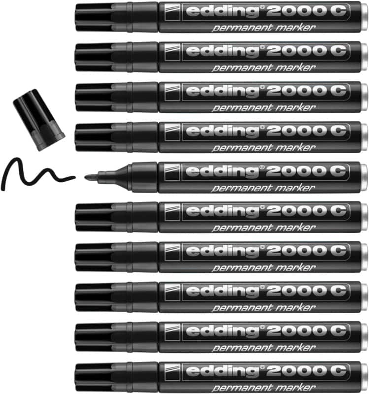 edding 2000C Permanent Marker  Medium Bullet 1.5 - 3 mm Black Water-Resistant Pack of 10