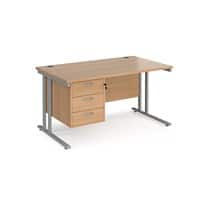 Rectangular Office Desk Beech Wood Cantilever Leg Silver Frame Maestro 25 1400 x 800 x 725mm