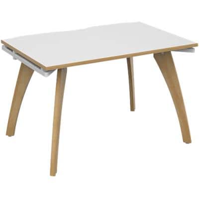 Dams International Rectangular Single Desk with White MFC Top, Oak Edging and White Frame 4 Solid Oak Legs Fuze 1200 x 800 x 725 mm