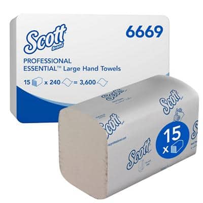 Scott Folded Hand Towels  Essential 6669 Z-fold White 240 Sheets Pack of 15