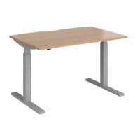 Elev8 Rectangular Sit Stand Single Desk with Beech Coloured Melamine Top and Silver Frame 2 Legs Touch 1200 x 800 x 675 - 1300 mm