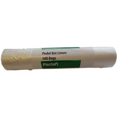 Paclan Light Duty Bin Bags 10 L White PE (Polyethylene) 8 Microns Pack of 100