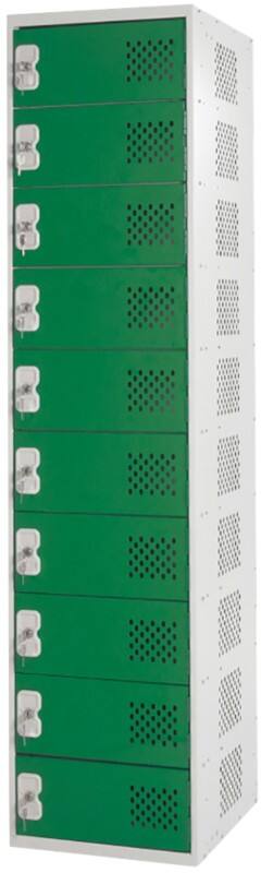LINK51 Steel Locker 10 Doors Key lock 450 x 450 x 1,800 mm Green, Grey